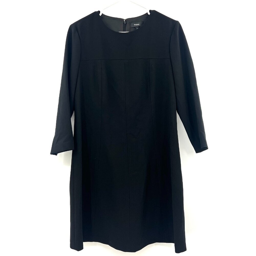 Theory Black 3/4 Sleeve A-Line Dress Women's 10